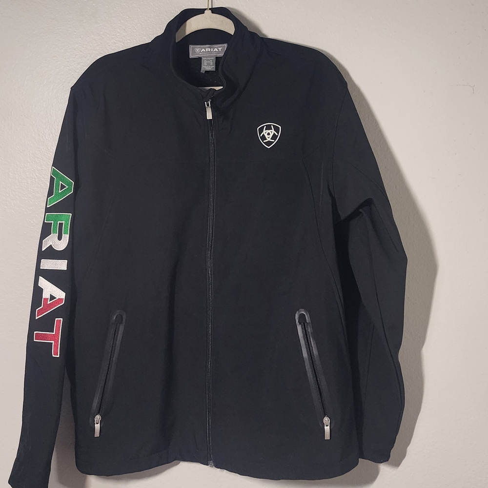 Ariat Black Full-Zip Lightweight Jacket XL w/Tricolor Sleeve Logo & Mexican Flag
